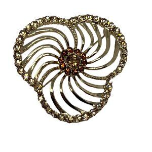 Liz Claiborne Brooch Flower Rhinestone Gold Yellow Rhinestone Crystal Pin